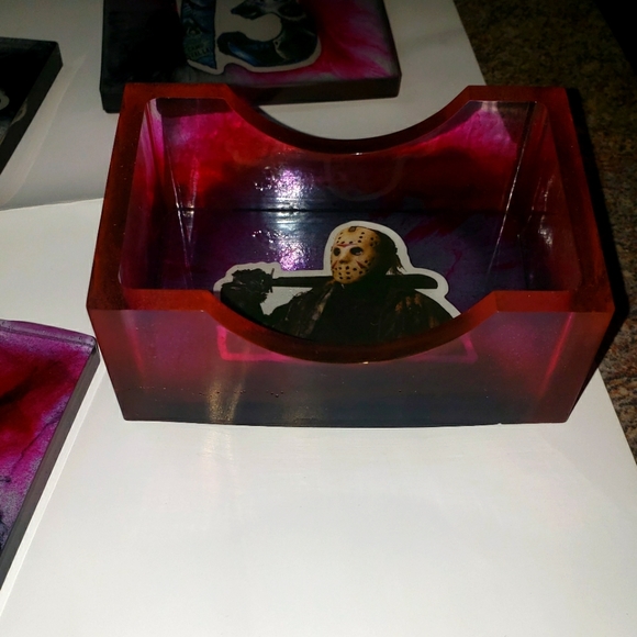 Jason Themed Coasters + Holder/Horror/Resin Coasters/Square/5pc plus holder - Picture 10 of 12